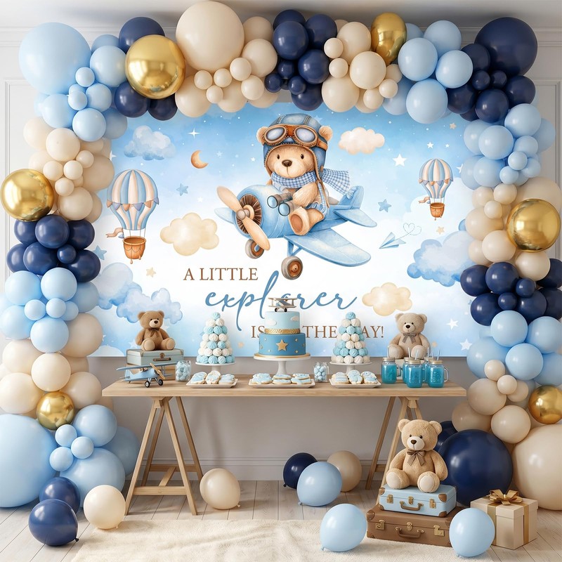 Mocsicka Airplane Baby Shower Decorations Banner Hot Air Balloons Little