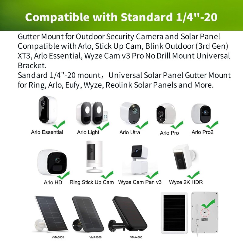 Universal Gutter Mount for Solar Panels & Security Cameras, No-Drill