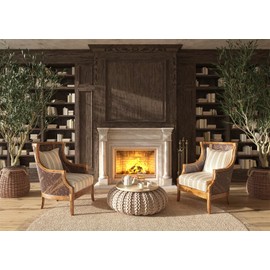 Loccor 5x3ft Fabric Living Room Fireplace Backdrop Interior White Fireplace Armchairs and Bookshelf Scandinavian Farmhouse Style Background for Party Decorations Photoshoot Props