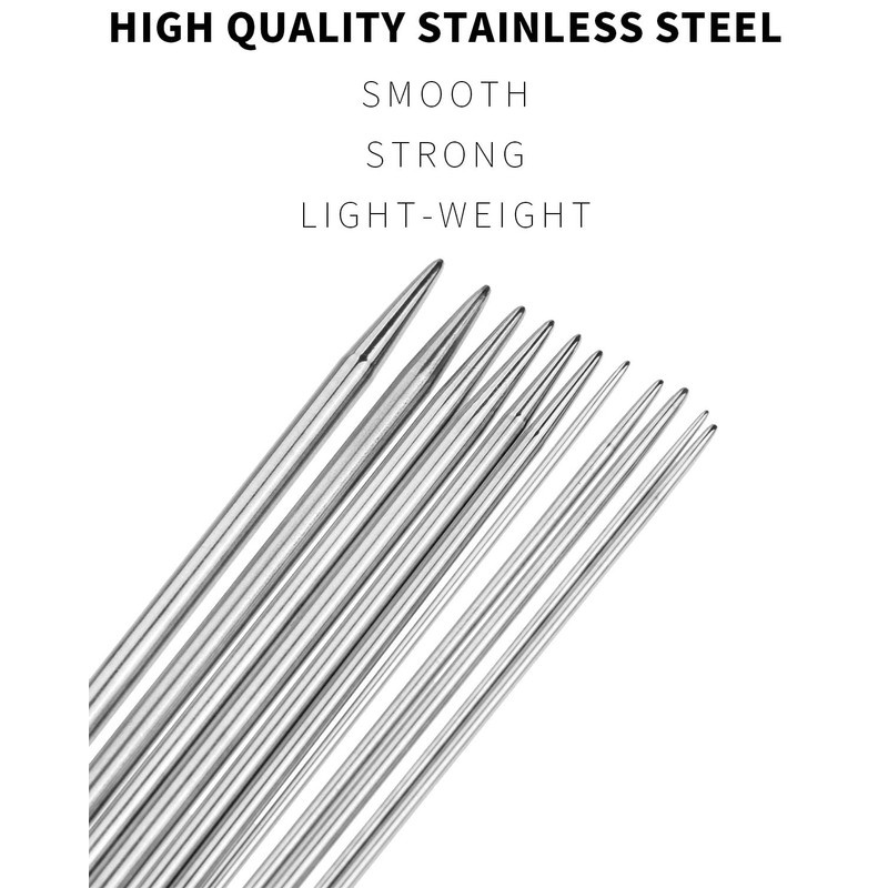 11 Sizes 10" 25CM Stainless Steel Double Pointed Knitting Needles