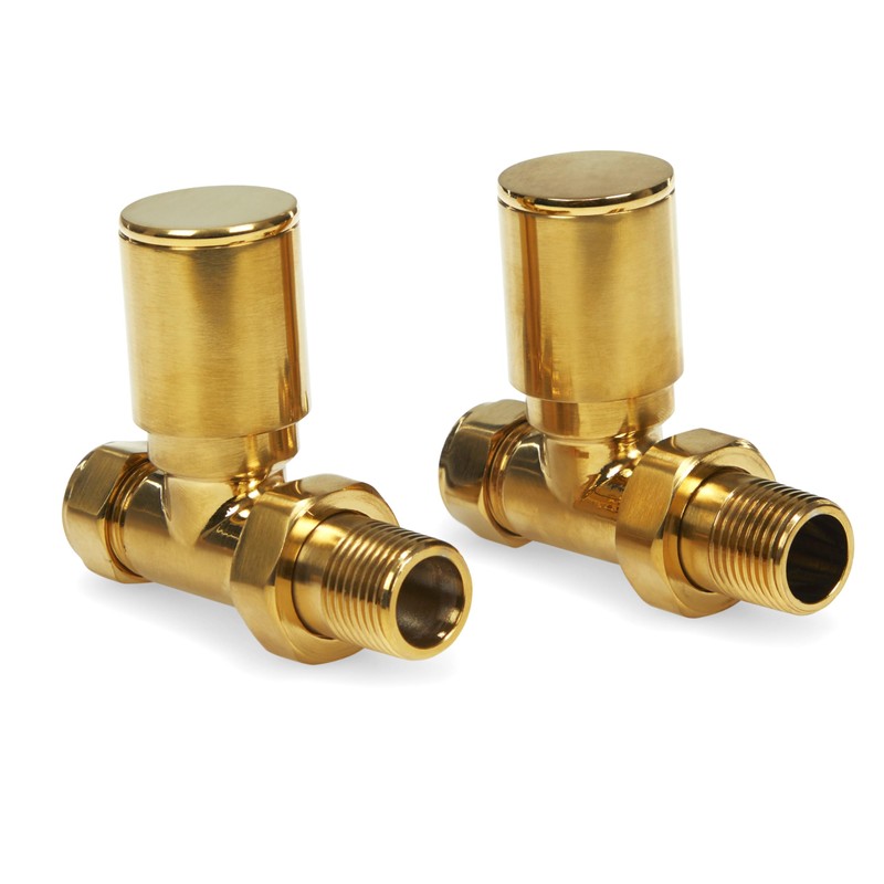 Brushed Brass Radiator Valves Angled Straight Corner 15mm Traditional Towel