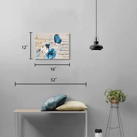 Butterfly Bathroom Decor Bible Verse Inspirational Wall Art Canvas Christian Home Decorations Blue Flower Prints Wall Pictures Artwork for Home Walls Grace Canvas Art Room Decor Framed 12x16inch