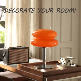 Glivpny Glass Orange Table Lamp,Mid Century Modern Table Lamp for Nightstand, 3-Color Options Egg Tart Lamp, Retro Cute Desk Lamp,Orange Bedside Table Lamp for Bedroom Living Room (Orange)