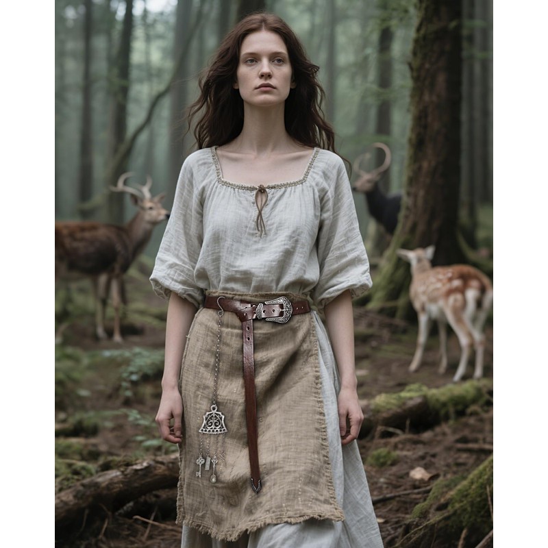 Joukavor Medieval Leather Belt with Chatelaine Tools Clip Renaissance Accessories