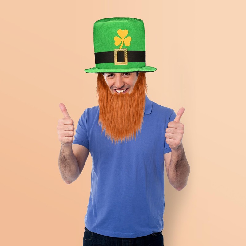 Lezevn St Patrick's Day Hat with Brown Beard Green Clover