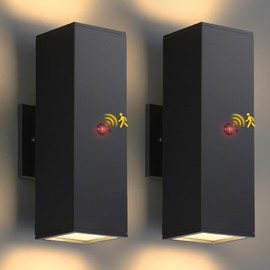 Motion Sensor Outdoor Lights 2 Pack, Aluminum Dusk to Dawn Outdoor Lighting Matte Black Exterior Lighting Fixtures with E26 Base, Outside Lights for House Porch Garage Patio, LED Bulbs Included