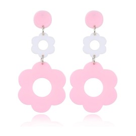 MOROYA Acrylic Flower Earrings for Women Trendy Statement Y2k Floral Resin Earring Daisy Drop Earrings Set Boho Retro White & Yellow 60s/70s Earrings, Copper, No Gemstone
