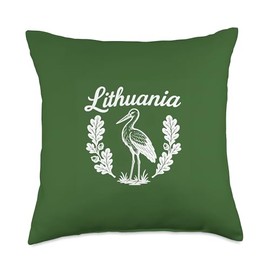 Lithuanian Symbols Oak Leaves Acorn Stork Lithuania Throw Pillow