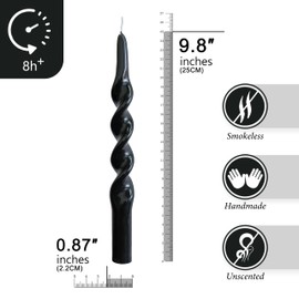 FCMSHAMD Handmade Spiral Taper Candles - Unscented Long Candles Colored Wax Twisted Candle - 10 Inch Candle Sticks for Wedding Dinner Party Decoration - Set of 4(Black)
