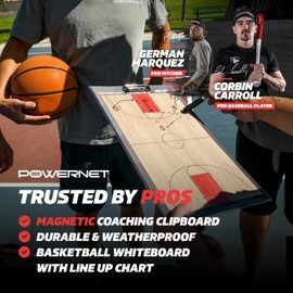 PowerNet Magnetic Coaching Clipboard, Basketball Whiteboard with Line Up Chart, Double Sided Dry Erase Board, Weatherproof Coach Clipboard, Includes 2 Dry Erase Markers