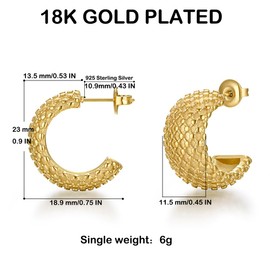 FRUMOS 14K Gold Plated Chunky Hoop Earrings for Women Girls with 925 Sterling Silver Post Jewelry for Birthday Christmas Gifts（Braided Chunky Earrings）