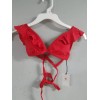 Shade & Shore Halter Bralette Top w/ Ruffle, Red, XS,
