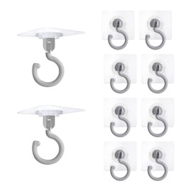 Gripebao 10 Pack Adhesive Ceiling Hooks, Self Adhesive Wall Hooks Heavy Duty, Sticky Hooks for Hanging Towel, No Damage Under Cabinet Kitchen Hooks for Utensils, Stick on Utility Hooks Bathroom, Gray