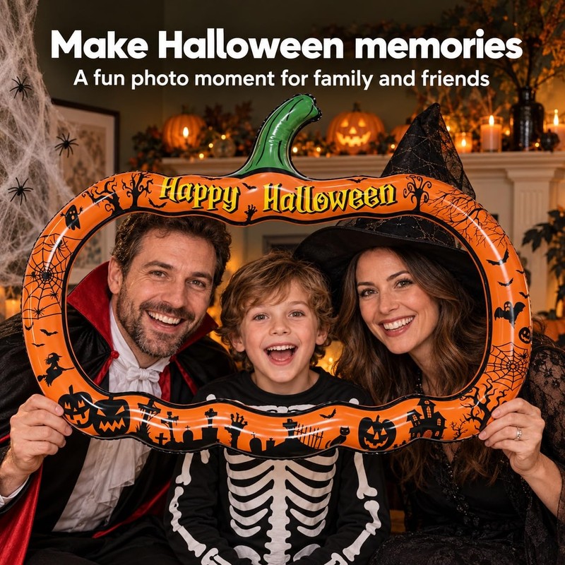 Halloween Inflatable Pumpkin Photo Frame with Spider Web and 6