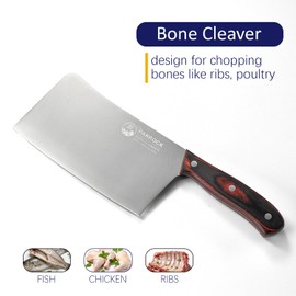 Butcher Knife 7 Inch, Heavy Duty Bone Chopper Meat Cleaver, High Carbon Stainless Steel Chinese Knife with Full Tang Wooden Handle for Home Kitchen