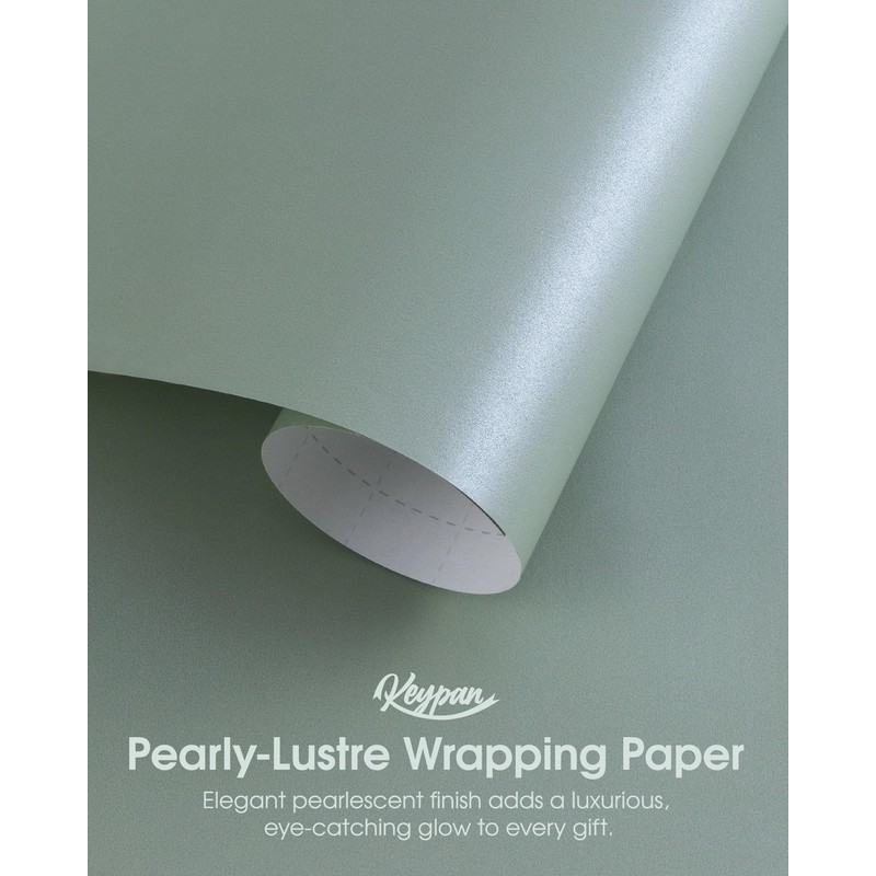 Keypan Sage Green Gift Wrap Paper Roll Set with Ribbon