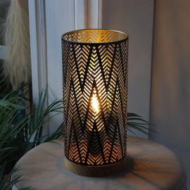 JHY DESIGN Metal Lamp Battery Powered 11''H Accent Cordless Decor Battery Lamp with 6-Hours Timer for Weddings Party Patio Garden Indoor Outdoor Table Balcony Christmas Decorations (with Wooden Base)