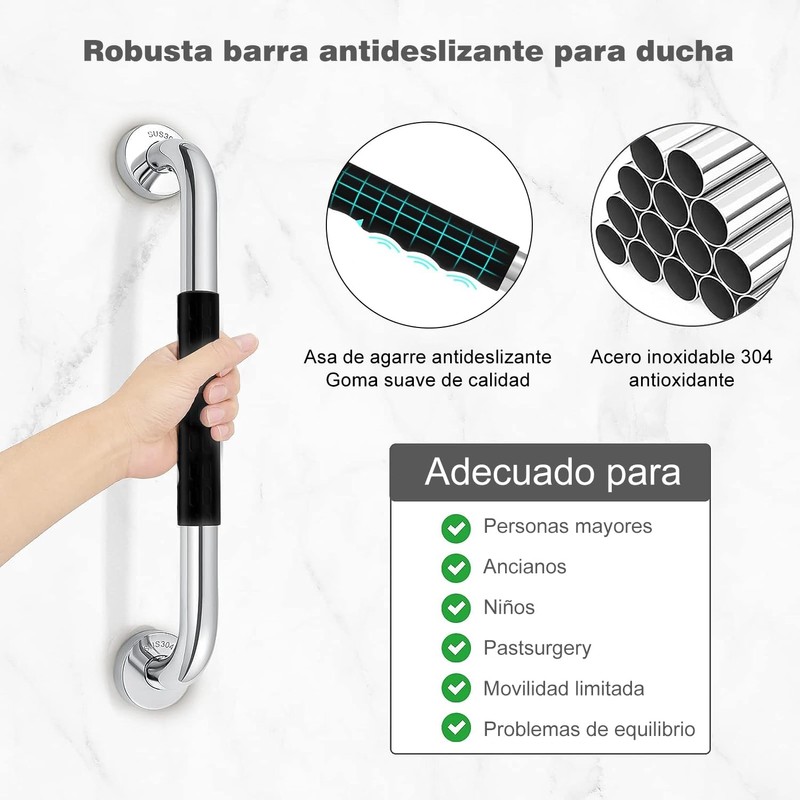 Barra de Seguridad para Baño 2 PCS, 12inch/30cm Pasamano Acero