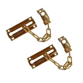 QCAA Solid Brass Chain Door Guard, with 9 Links Steel Chain, Polished Brass US3, 2 Pack