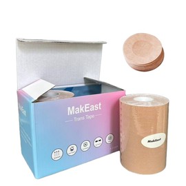 MakEast 2 Rolls Trans Tape for Transitioning Extra Wide Chest Binding Tape Latex Free FTM Chest Binder with Nipple Covers Ultra Sticky Waterproof & Flexible 4 in X 16.5 ft (Espresso)
