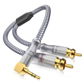 RCA 3.5mm Conversion Audio Cable SOUNDFAM 90 Degree 3.5mm to 2RCA Audio Cable, 3.5mm Stereo Mini Plug Conversion for Smart Phones, MP3, Tablets, Speakers, Convert 2RCA Adapter Stereo Audio Cable -