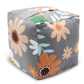 CERAYOU Decorative Weighted Door Stopper, Fabric Door Stop with Handle, Square Cube Heavy Duty Door Floor Stop Wall Protectors for Home Office Bedroom Living Room Exterior Doors, Daisy