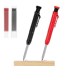 Vellivar Carpenters Pencil Joiners Pencil Deep Hole Construction Pencil Set with 2 Pencils and 12 Refills of Black and Red, 2.8mm Refill Compatible for Tracer Pencil, Builders Pencil with Sharpener