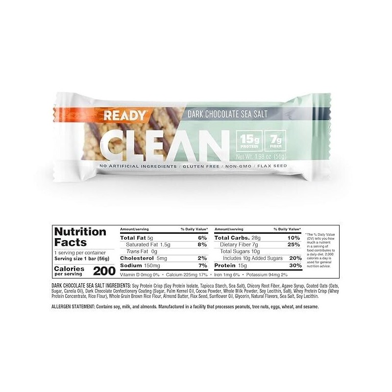 Clean Ready CLEAN Bar, SEA SALT DARK CHOCOLATE 24 TOTAL