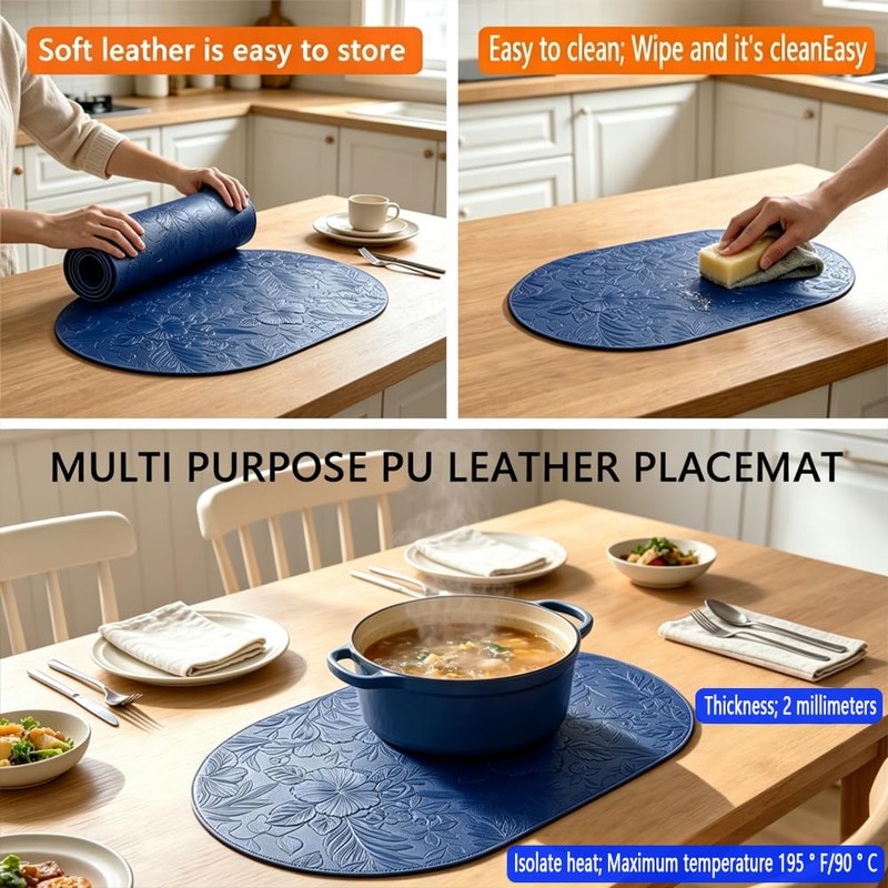 Oval placemats Set of 8, Heat Resistant Faux Leather Place