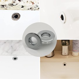 2 Pack Sink Overflow Ring Chrome Bathroom Vanity Sink Overflow Cover Insert in Round Trim Cap Brass Material