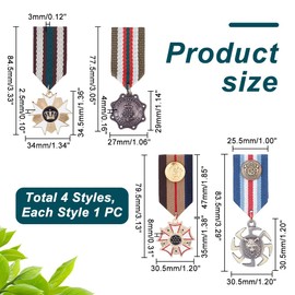 AHANDMAKER 4 Pieces Costume Military Badge Medal, 4 Style Alloy Medal Brooch Military Hero Combat Medals Brooch Navy Military Badge Patriot Brooch Pinstripe for Coat Jacket Uniform Costume