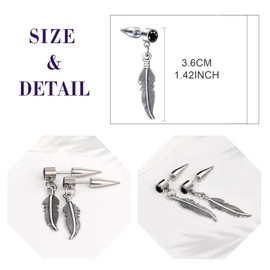 feilok Stainless Steel Hoop Earrings Zircon Earrings with Feather Pendant for Men Women Earrings Men's Hoop Earrings Hanging Earrings, Stainless Steel