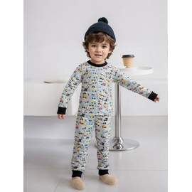 QHKEPW Boys Pyjamas Digger Tractor 1-2 Years Kids Toddler Pjs Sets Cotton Long Sleeve Sleepwear 2 Piece Clothes Outfits Winter Nightwear Blue