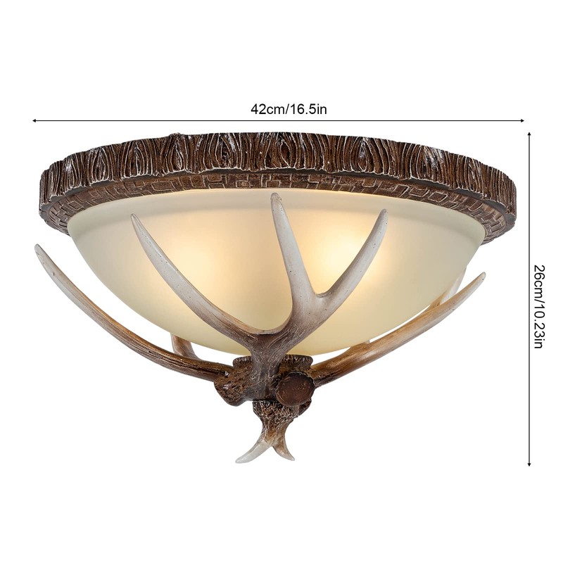 AngelcityCC Antler Glass Semi Flush Mount Fixture Ceiling Lighting, 3-Light