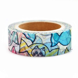 Papier Platz Japanese Washi Masking Paper Tape/Mogerin/Eating Cat/Woolen Yarn & Cat/Candy Cat (Candy Cat)
