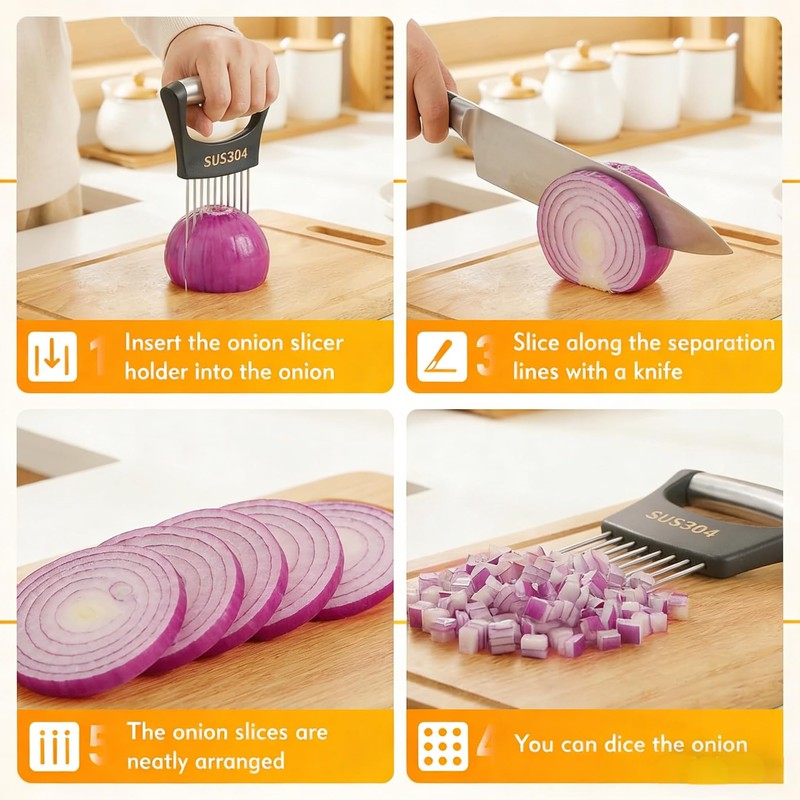 AOYYUBK 304 Stainless Steel Onion Holder & Slicer - Multi-Fruit