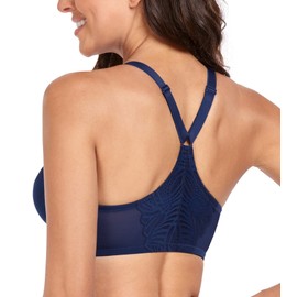 Lemorosy Women's Front Closure Lace Bra Full Figure Plus Size Underwire T-Back Non Padded Bra(38DDD, Blue)