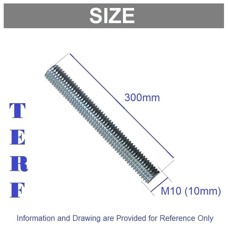 TERF® M10 (10mm) X 300mm Fully Threaded Studding Rod Bar