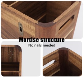 Utensil Holder for Kitchen Countertop - Extra Large 4 Compartment Wooden Organizer in Acacia Wood, Storage for Cooking Tools and Cutlery, Farmhouse Style for Home Cooking