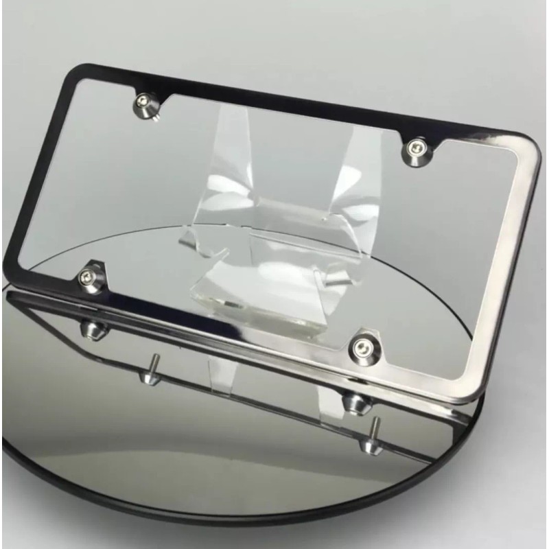 MotorVehicleParts New Slim 4 Holes Black Chrome License Plate Frame