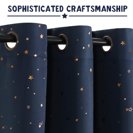 PrinceDeco Blackout Kids Curtains for Bedroom Thermal Insulated Bronze Twinkle Star Curtains for Boys Antique Grommet Top Window Treatment 2 Panels Drape for Nursery (52" W x 63" L, Navy/Bronze)