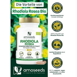 Rhodiola Rosea Organic | Concentrated Extract Rose Root Rhodiola Rosea (Rosavin + Salidrosides) | 100% Natural | 90 Vegan Capsules | Top Quality