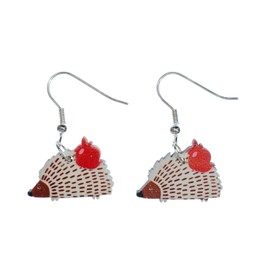 Miniblings Hedgehog Earrings Forest Animals Garden Wood Apple Autumn Cute Handmade Fashion Jewellery I Earrings Silver-Plated, Wood