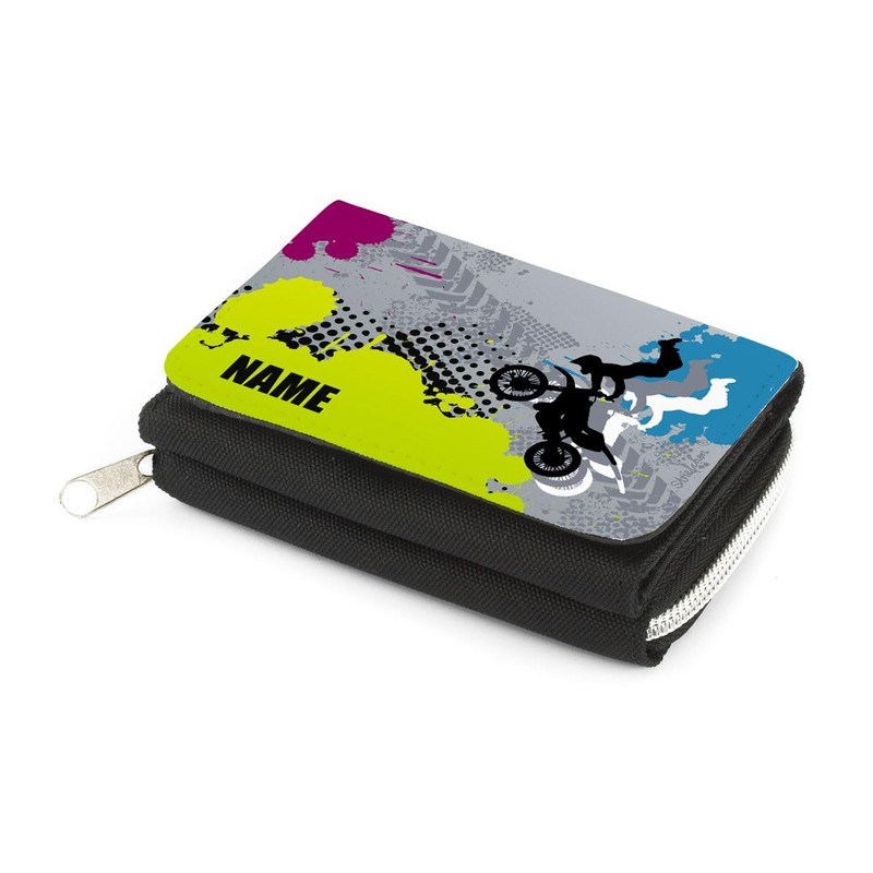 Striefchen® Children's Wallet with Name, Motocross, Black, black