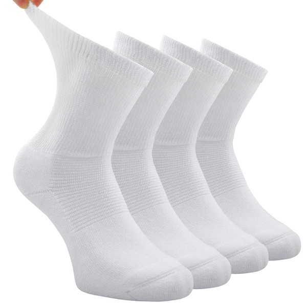 Busy Socks Mens Diabetic Thick Cushion Socks 10-13, Women's Non Binding Loose Top Seamless Toe Stays Up Soft Seniors Socks for Edema White 4 Pack Large