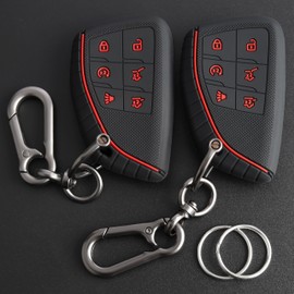 TANDRIVE Key Fob Cover for 2026 2025-2021 Chevy Tahoe Suburban GMC Yukon, 6 Button, Silicone, 2-Pack, Red Button, Black