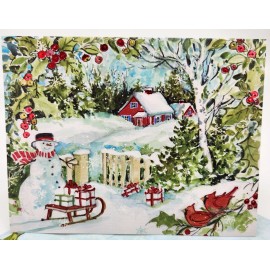 Susan Winget 1 LANG Linen Christmas Card Envelope WINTER WOODS Snowman Cardinals Susan Winget