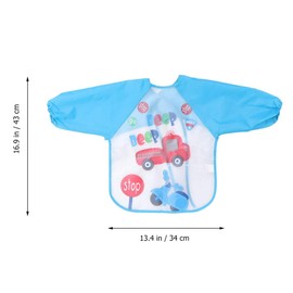 SUPVOX Children's Aprons 3 Pieces Kids Art Smocks, Children Long Sleeve Waterproof Painting Aprons With Car Print, For Age 1-3 Years, Sky-blue Painting Sets for Children