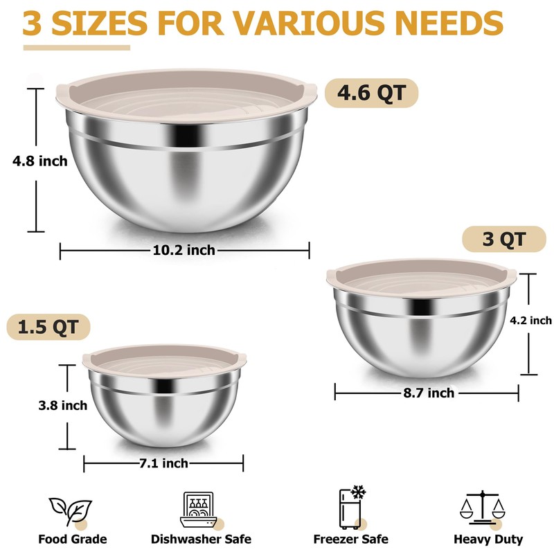 TeamFar Mixing Bowls, Stainless Steel Nesting Salad Bowls with Airtight