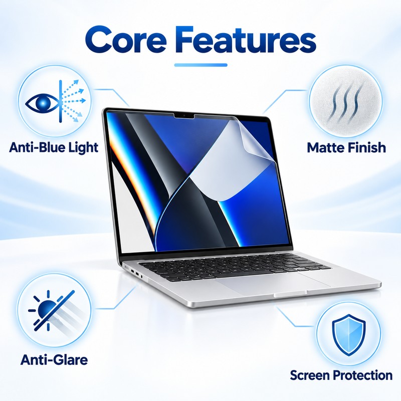 Anti-Blue Light MacBook Screen Protector – Matte Anti-Glare PET/TPU Film